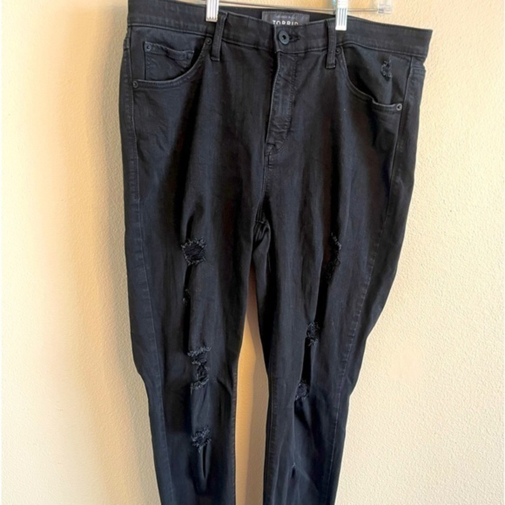 Torrid Premium Sky High Skinny‎ Black Distressed Denim Jeans